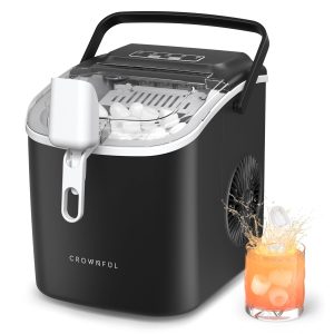 Celebrate with Us Anniversary Limited-Time & Limited-Quantity Deal $ 99.00：CROWNFUL Ice Maker Countertop, Portable Self-Cleaning Ice Maker Machine with Handle, Scoop and Basket, 9 Bullet Ice Cubes in 6 Mins, 12kg/24H, Ideal for Home, Kitchen, Office, Bar, Party