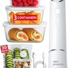 Chef Preserve Compact Vacuum Sealer for Food (Vacuum Sealer Machine + 3 Glass Vacuum Containers + 30 Reusable Vacuum Bags) Powerful Handheld Vacuum Seal Machine, Seal Meal Saver, Portable Food Sealer