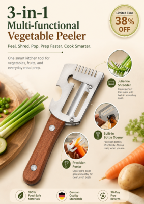 3-in-1 Vegetable Peeler with Bottle Opener & Scallion Shredder